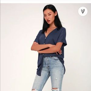 Lulu’s Meg Washed Navy Blue Ribbed Oversize Top
